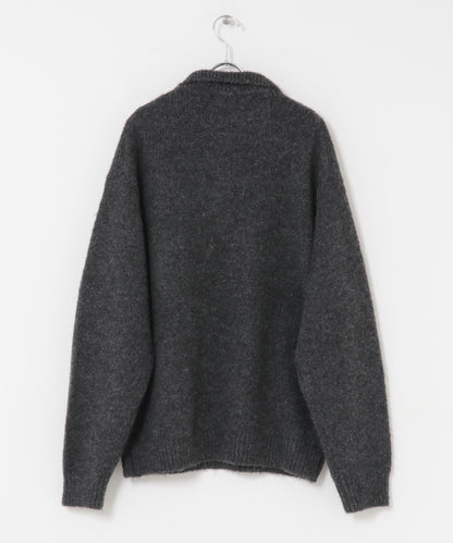 毛絨針織翻領套頭衫