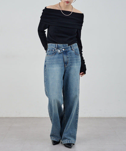 【SHENERY】透視一字肩針織衫