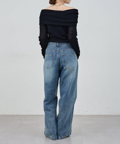 【SHENERY】透視一字肩針織衫