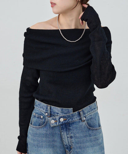 【SHENERY】透視一字肩針織衫