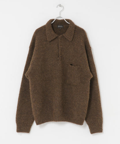 毛絨針織翻領套頭衫