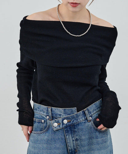 【SHENERY】透視一字肩針織衫