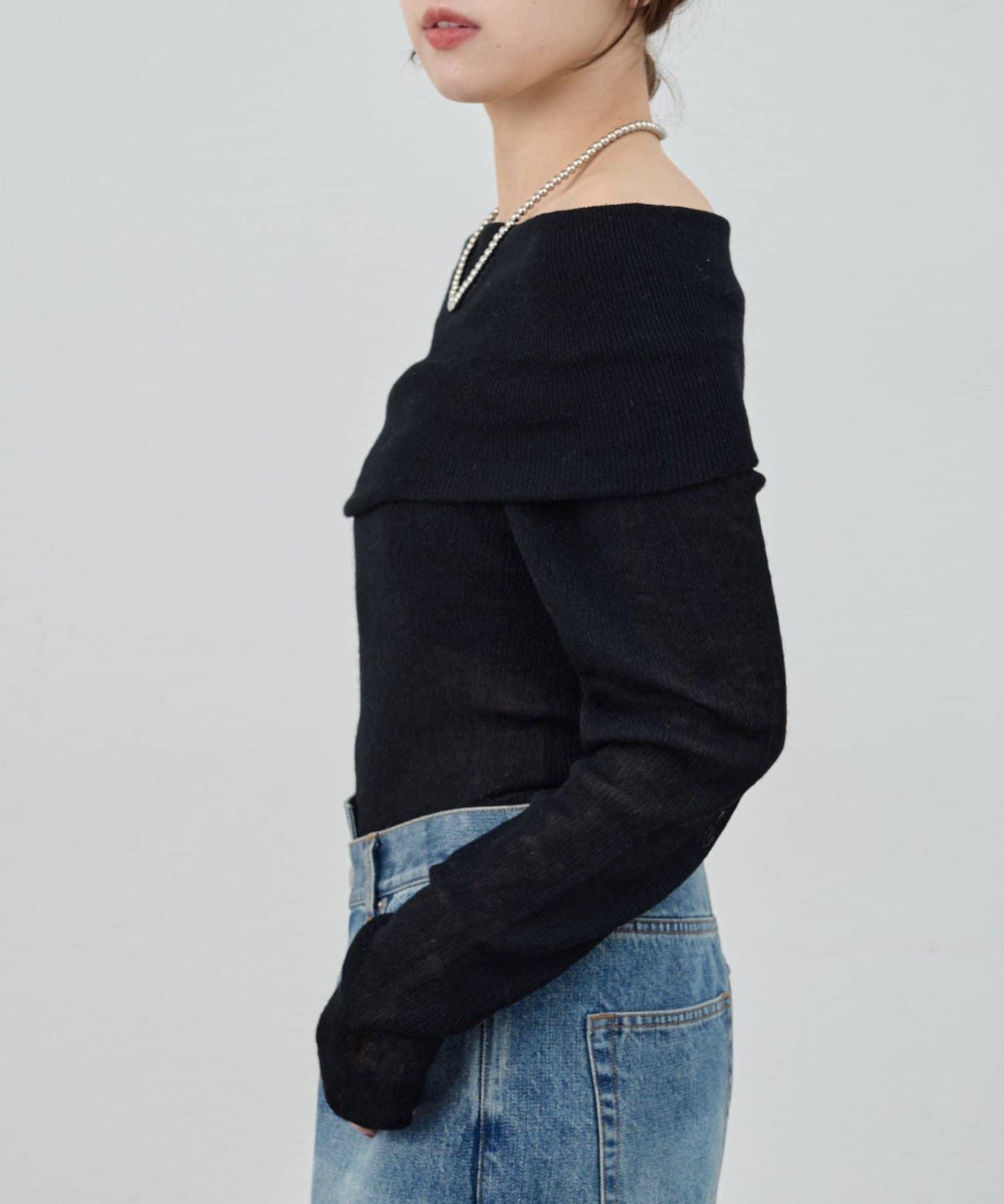 【SHENERY】透視一字肩針織衫