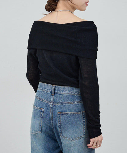 【SHENERY】透視一字肩針織衫