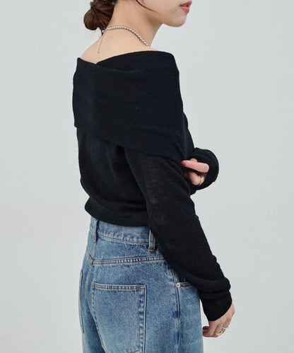 【SHENERY】透視一字肩針織衫