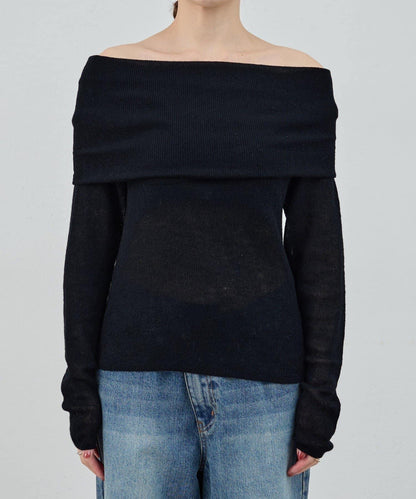 【SHENERY】透視一字肩針織衫