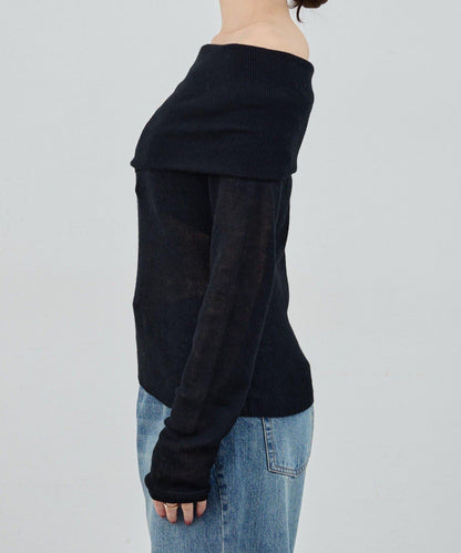 【SHENERY】透視一字肩針織衫