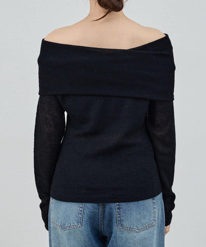 【SHENERY】透視一字肩針織衫