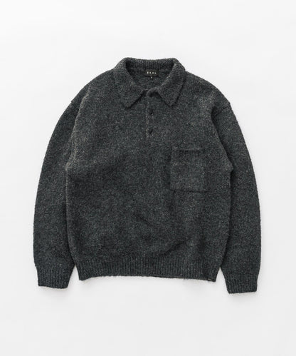 毛絨針織翻領套頭衫