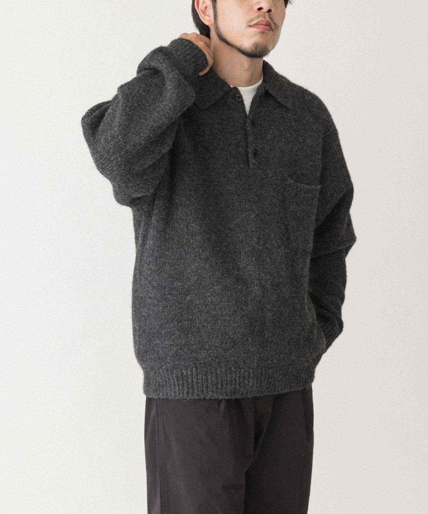 毛絨針織翻領套頭衫