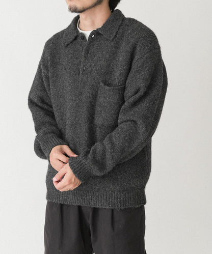 毛絨針織翻領套頭衫