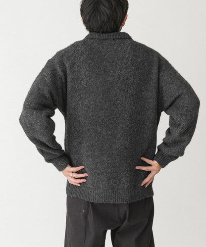 毛絨針織翻領套頭衫