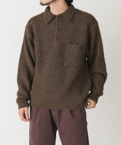 毛絨針織翻領套頭衫