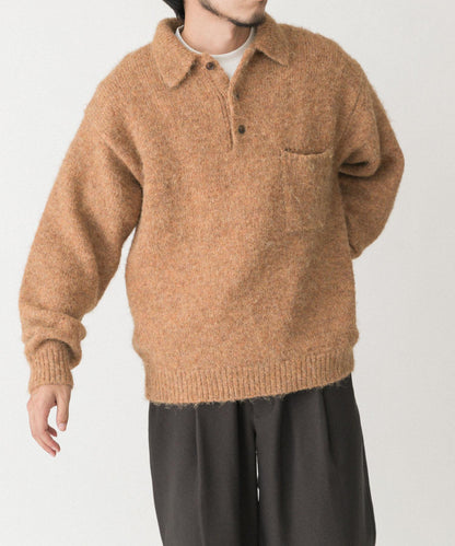毛絨針織翻領套頭衫
