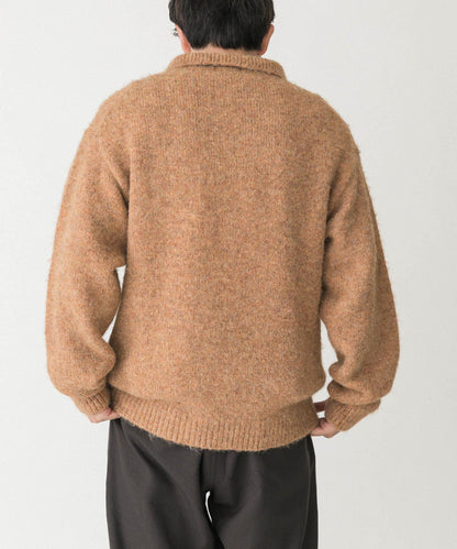 毛絨針織翻領套頭衫