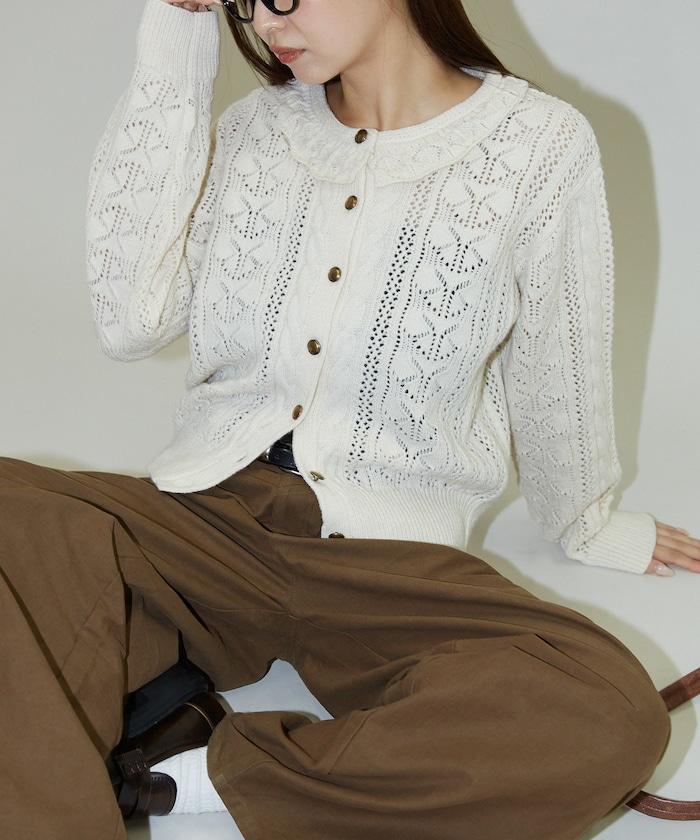 帶領鉤針編織風格針織開衫