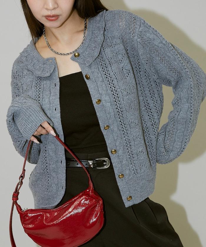 帶領鉤針編織風格針織開衫