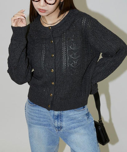 帶領鉤針編織風格針織開衫