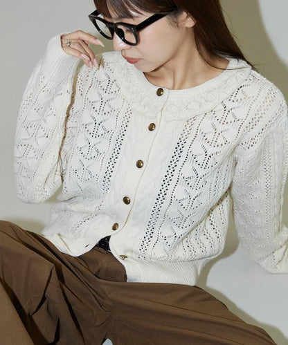 帶領鉤針編織風格針織開衫