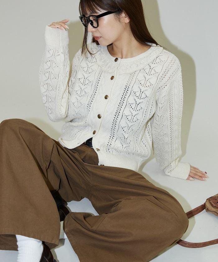 帶領鉤針編織風格針織開衫