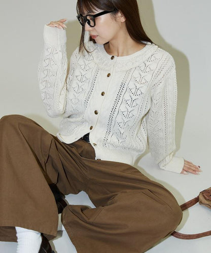 帶領鉤針編織風格針織開衫