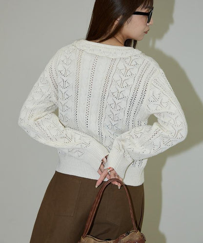 帶領鉤針編織風格針織開衫