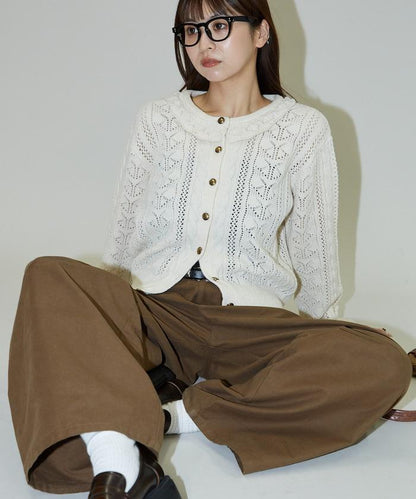 帶領鉤針編織風格針織開衫