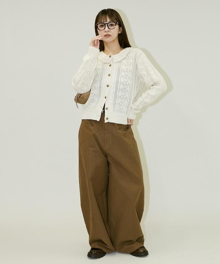 帶領鉤針編織風格針織開衫