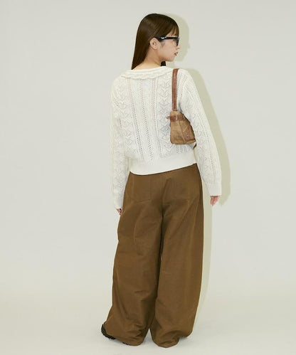 帶領鉤針編織風格針織開衫