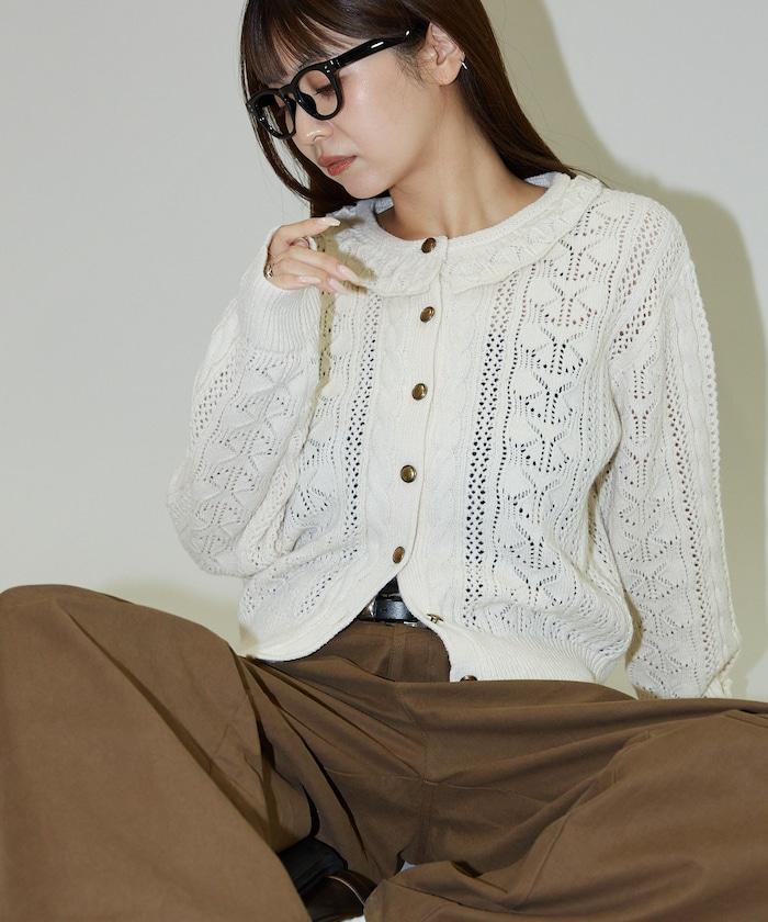 帶領鉤針編織風格針織開衫