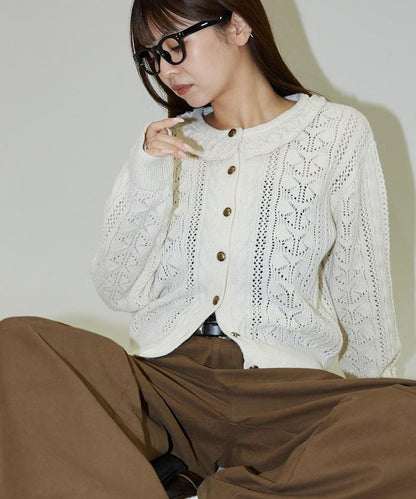 帶領鉤針編織風格針織開衫
