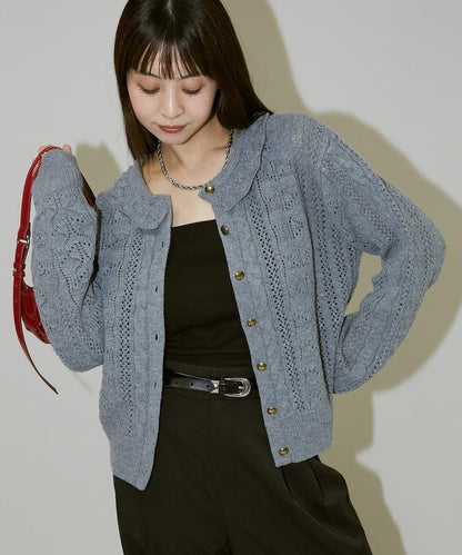 帶領鉤針編織風格針織開衫