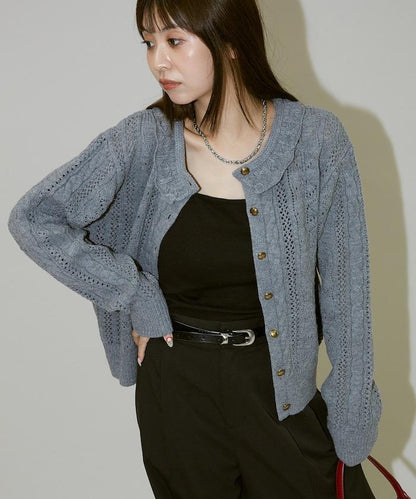 帶領鉤針編織風格針織開衫