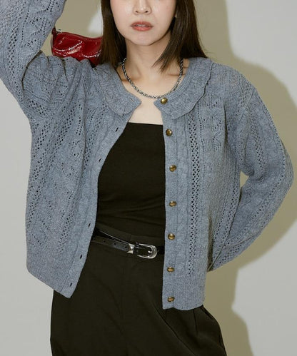 帶領鉤針編織風格針織開衫