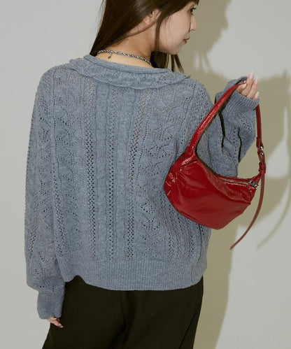 帶領鉤針編織風格針織開衫