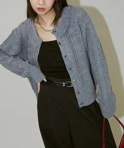 帶領鉤針編織風格針織開衫