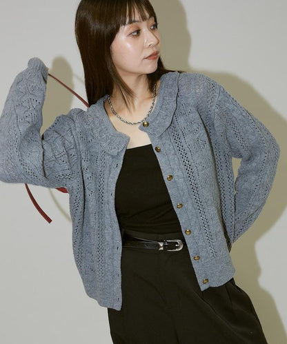 帶領鉤針編織風格針織開衫