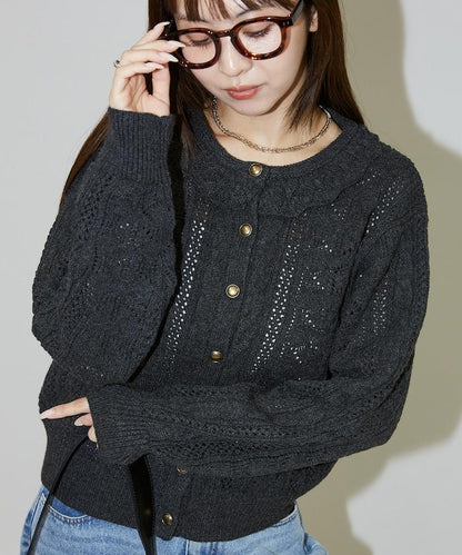 帶領鉤針編織風格針織開衫