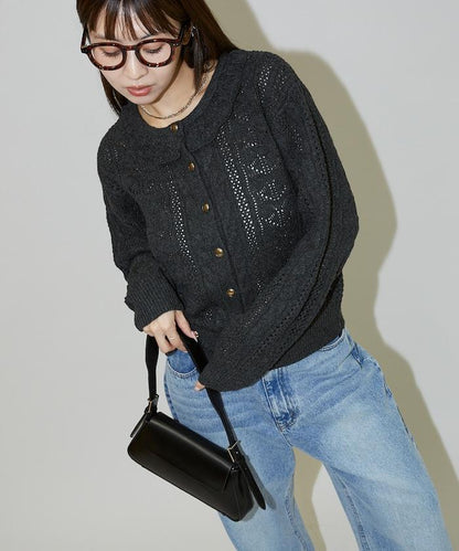 帶領鉤針編織風格針織開衫