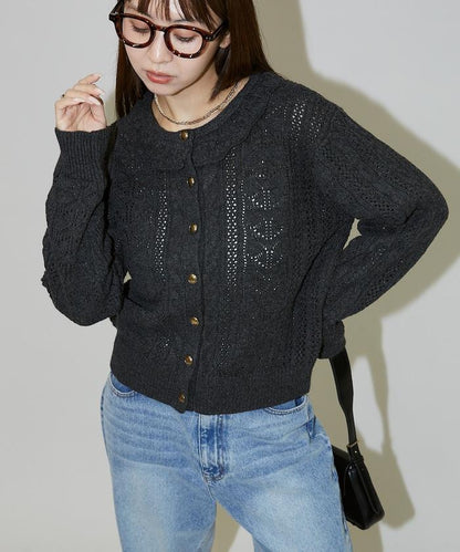 帶領鉤針編織風格針織開衫