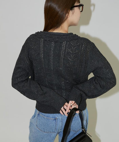 帶領鉤針編織風格針織開衫