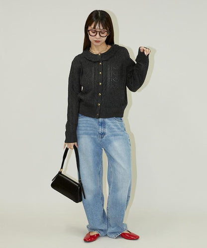 帶領鉤針編織風格針織開衫