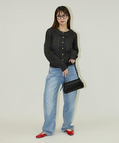 帶領鉤針編織風格針織開衫