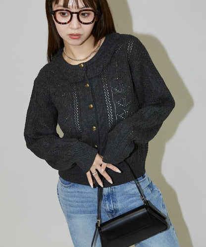 帶領鉤針編織風格針織開衫