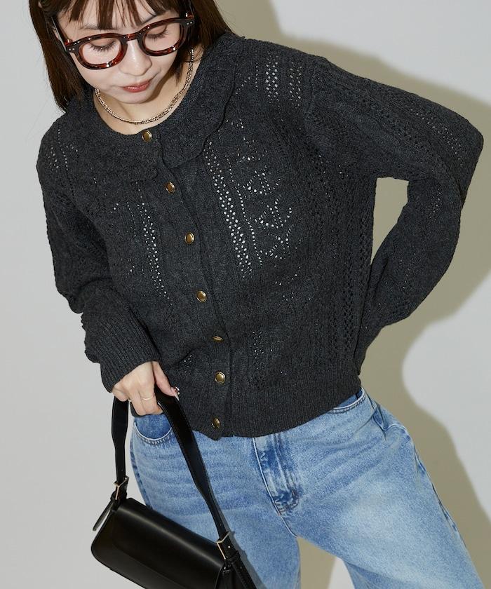 帶領鉤針編織風格針織開衫