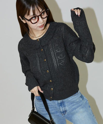 帶領鉤針編織風格針織開衫