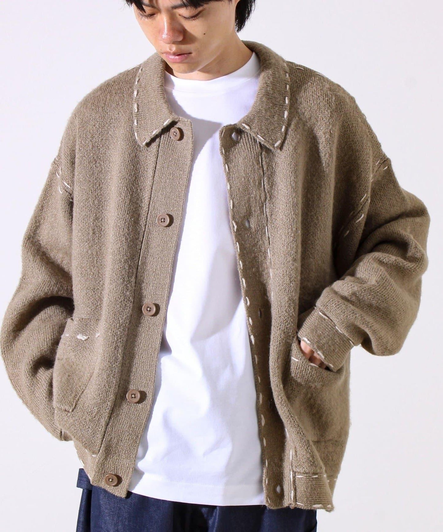 【男女同款】手工縫線針織夾克