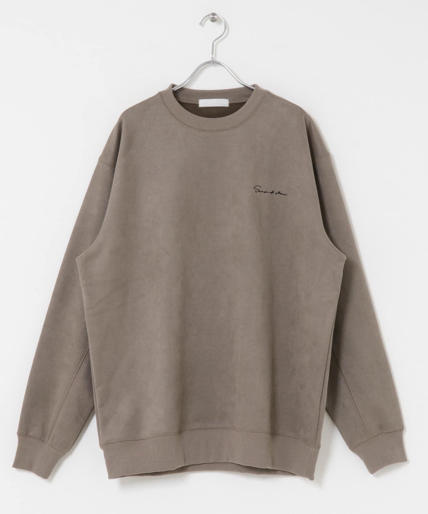 刺繡仿麂皮圓領衛衣