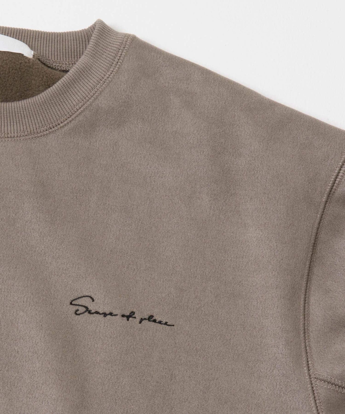 刺繡仿麂皮圓領衛衣