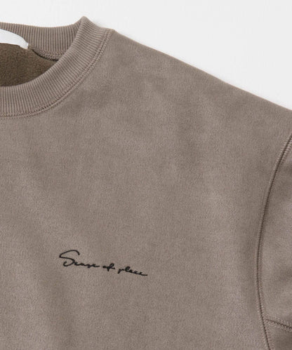 刺繡仿麂皮圓領衛衣